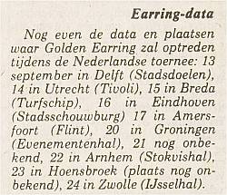 Golden Earring 1978 Tour dates Schilders Nieuws newspaper September 07, 1978